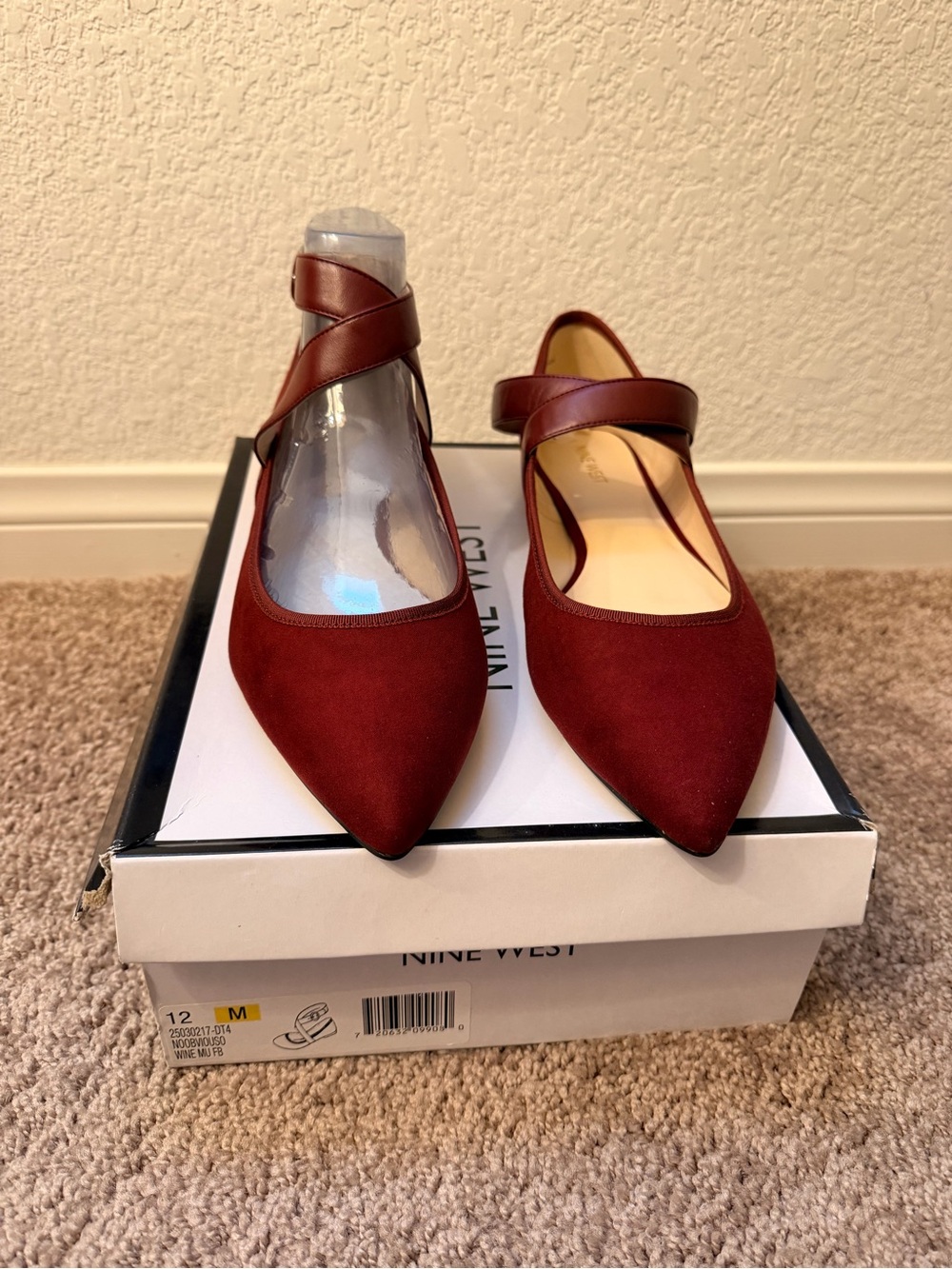 Nine West Women's Dark Burgundy Pointed Toe Flats with Ankle Strap
